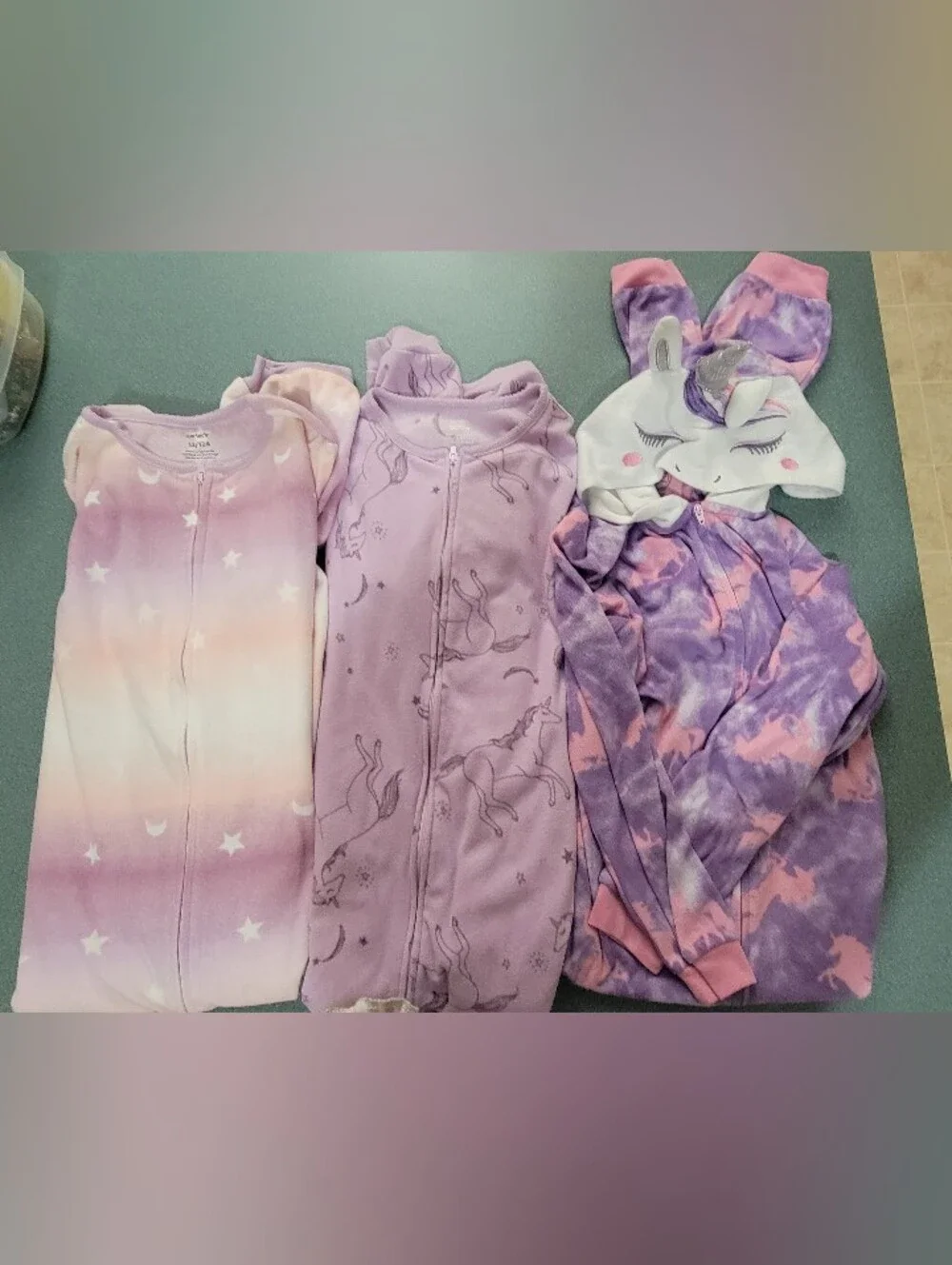 Girls Size 12 Pajama Lot Carter’s Wonder Nation Unicorn Zip-Up PJs